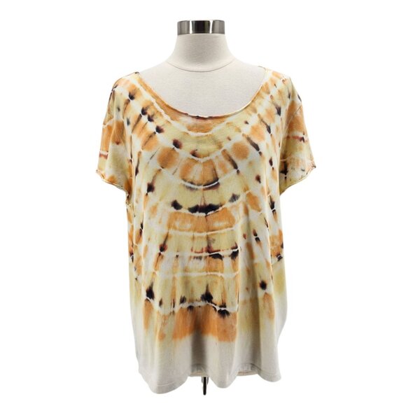 Raquel Allegra Womens Medium / 1 Top Handmade Tie Dye Raw Hem Neckline Hippie - Picture 1 of 11